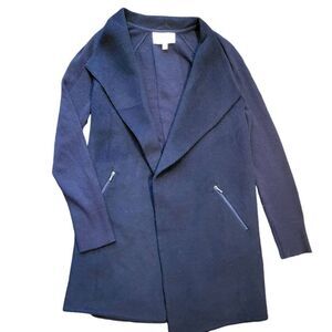 EtCetera Wool Jacket Women's XS Navy Blue Open Double Faced Zippered Pockets